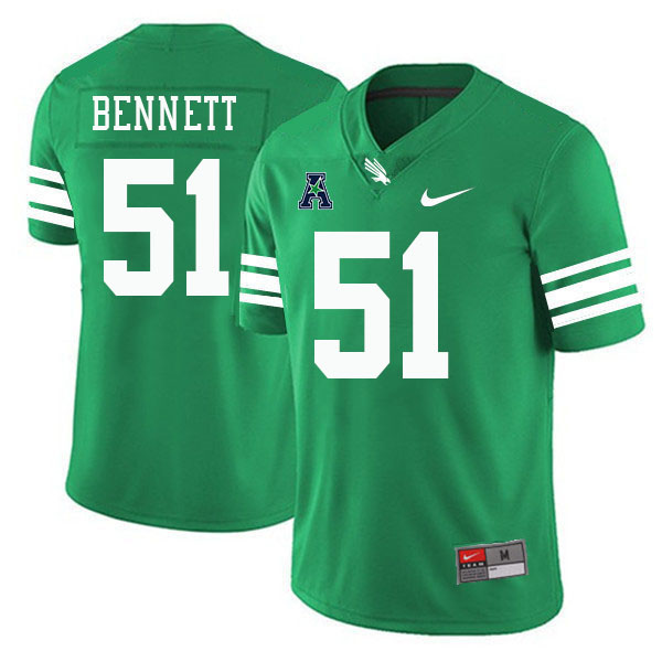 #51 Tristan Bennett North Texas Mean Green College Football Jerseys Stitched-Green